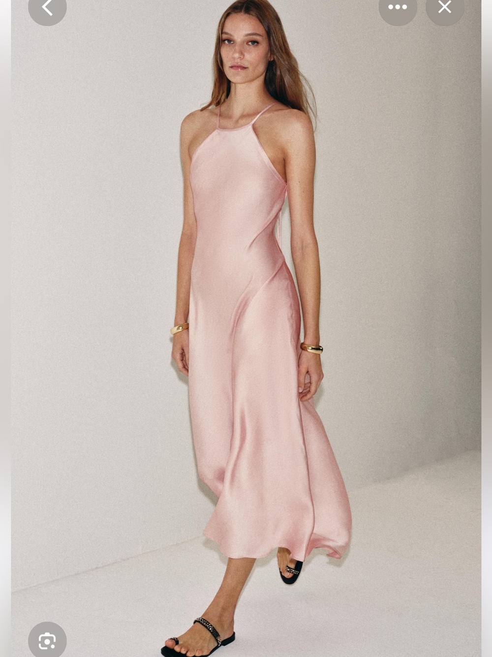 Zara Pink Satin Halter Midi Dress